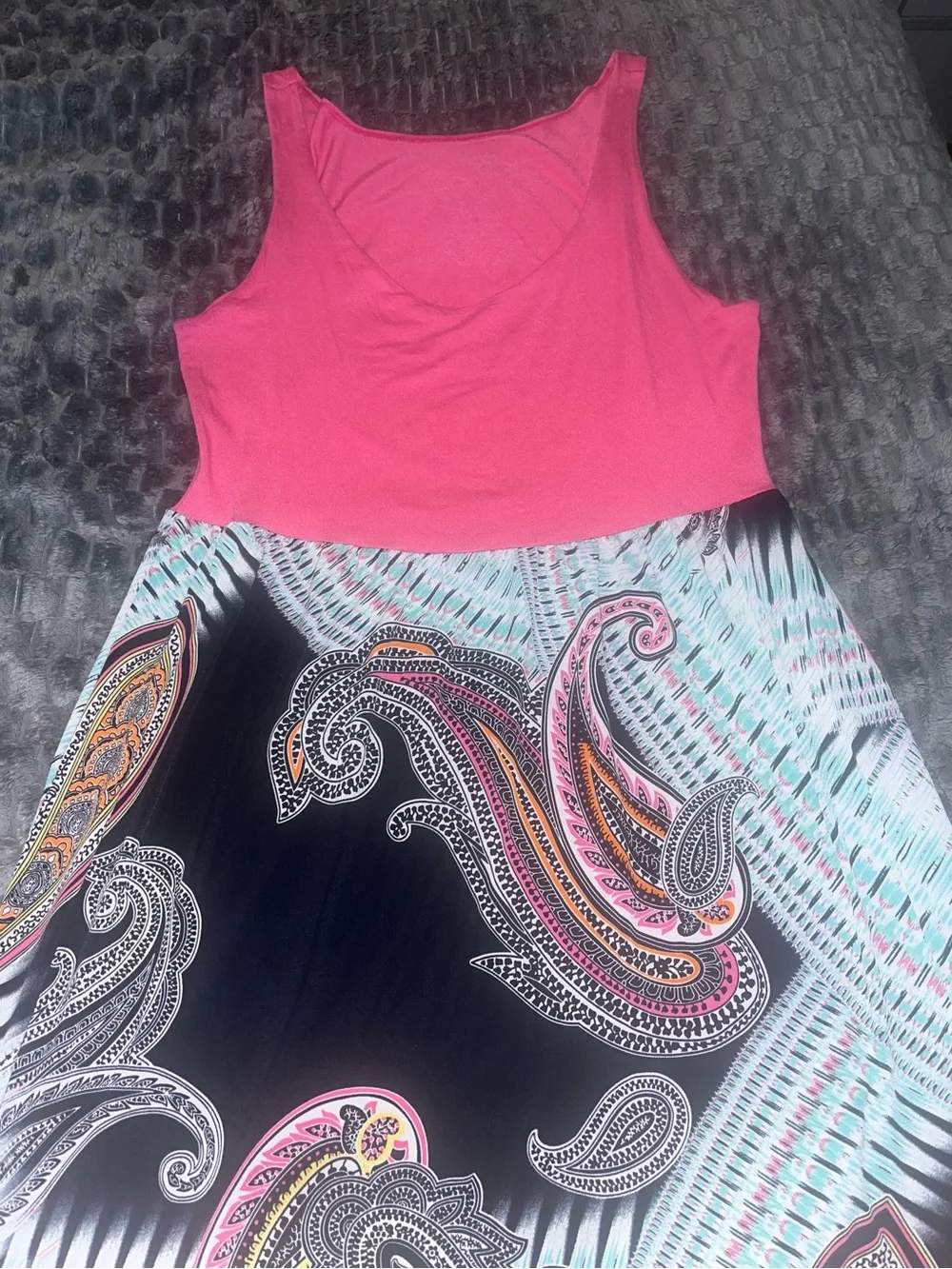 Maxi Skirt with Turquoise Paisley Print - Pink Accented